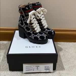 💯 Authentic Gucci Tweed Black GG Boot 38
